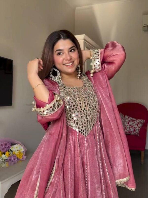 Rose Mehfil Mirror Work Anarkali Set