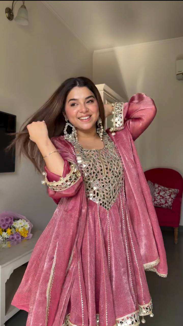 Rose Mehfil Mirror Work Anarkali Set - Image 2