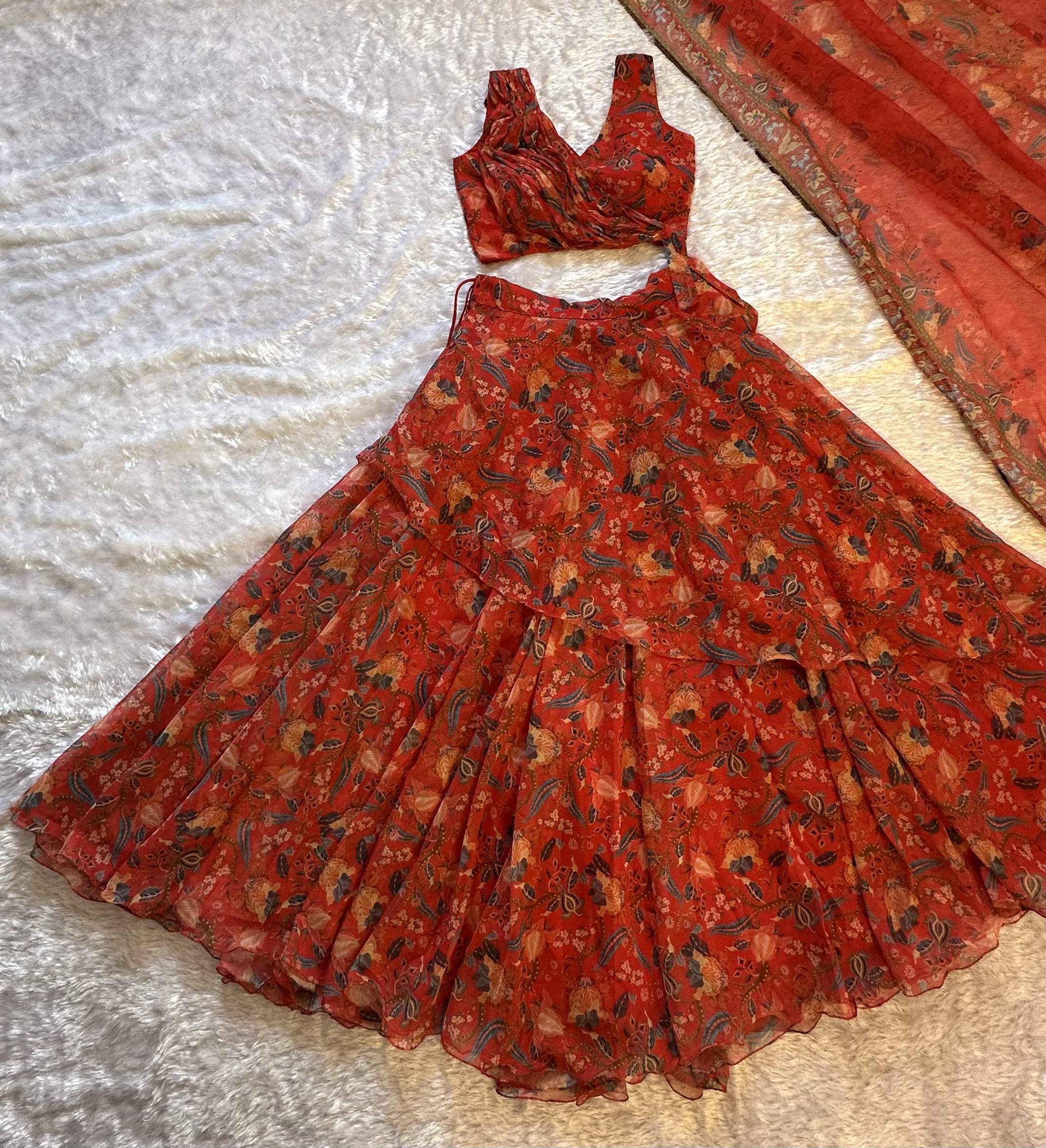 Crimson Raga Printed Lehenga Set - Image 4