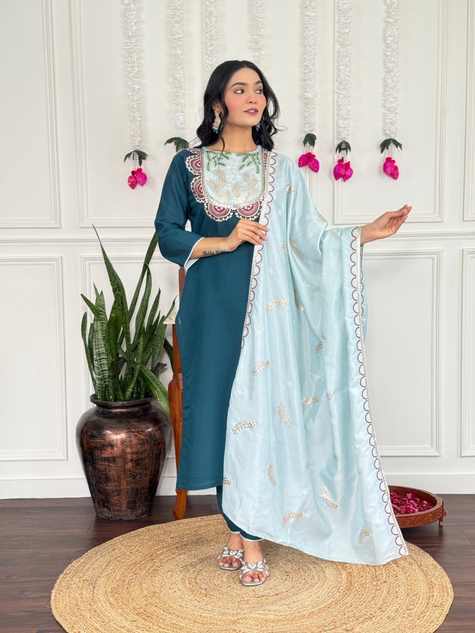 Aqua Noor Embroidered Kurta Set with Dupatta - Image 3