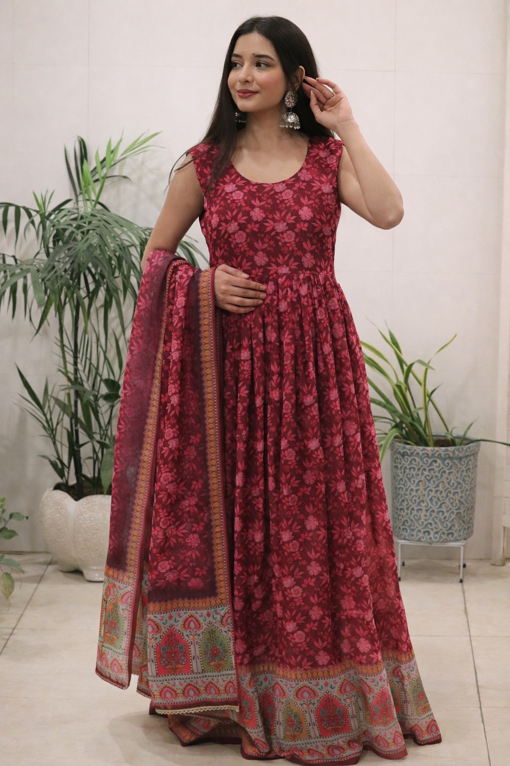 Ruby Bloom Printed Anarkali Dress with Dupatta - Image 2