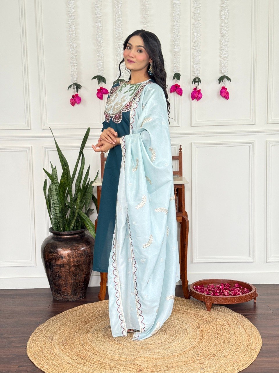 Aqua Noor Embroidered Kurta Set with Dupatta - Image 4