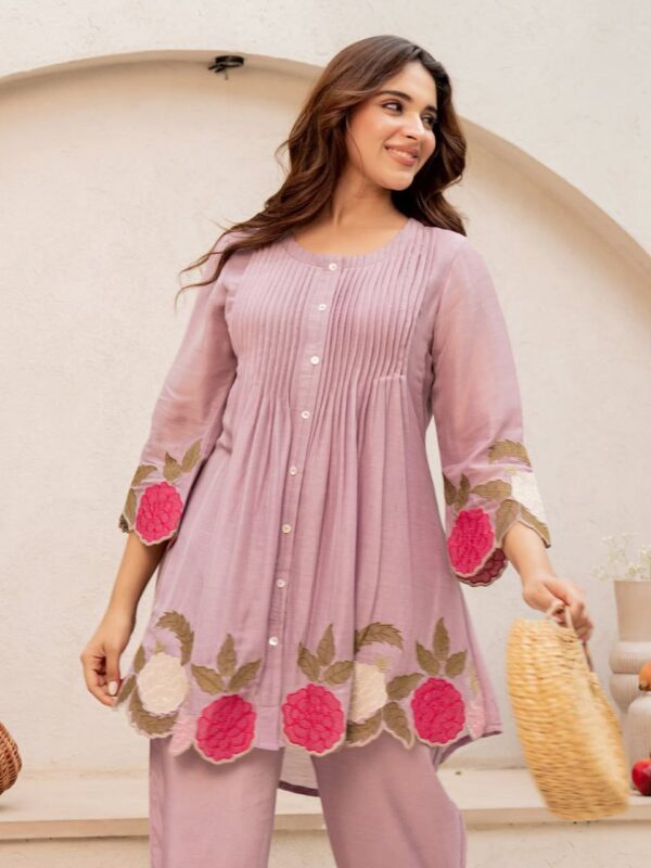 Lavender Grace Pintuck Embroidered Kurta