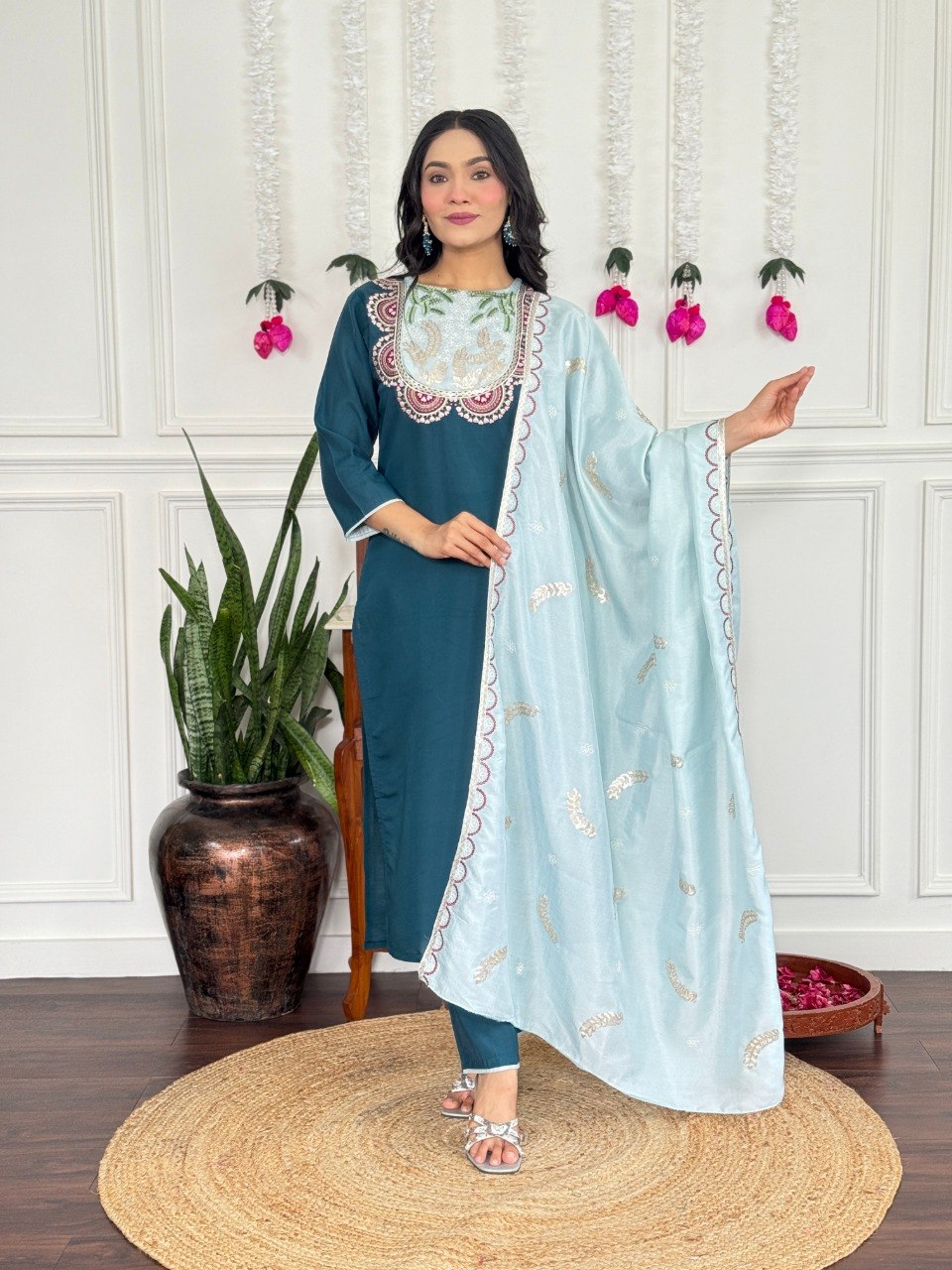 Aqua Noor Embroidered Kurta Set with Dupatta - Image 5