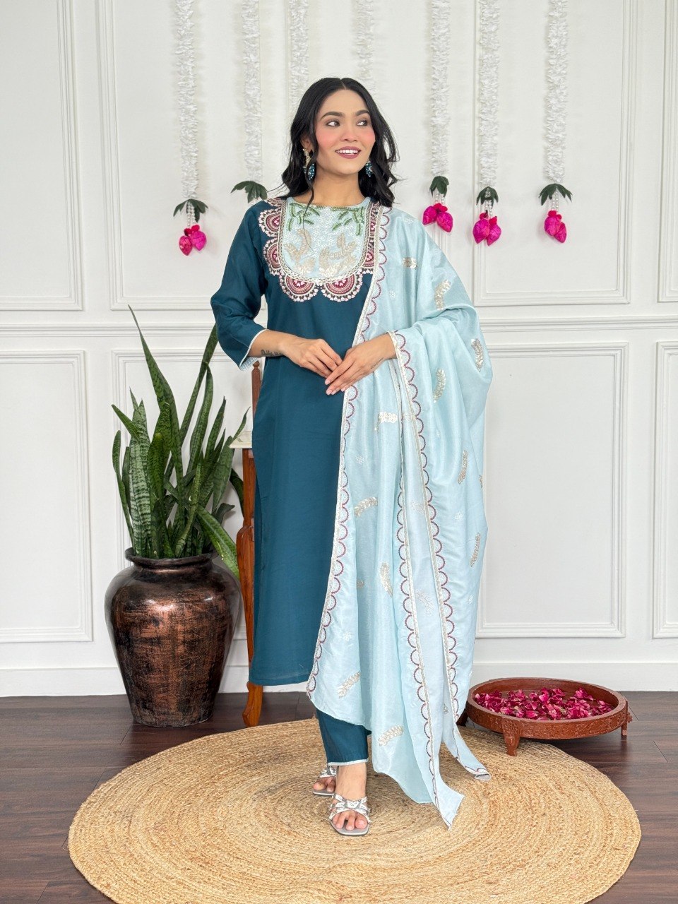 Aqua Noor Embroidered Kurta Set with Dupatta - Image 6