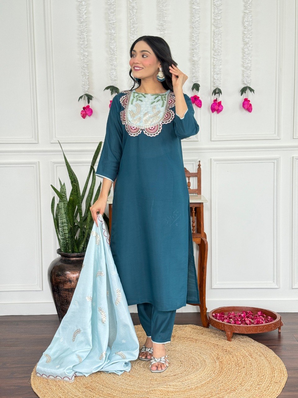 Aqua Noor Embroidered Kurta Set with Dupatta - Image 7