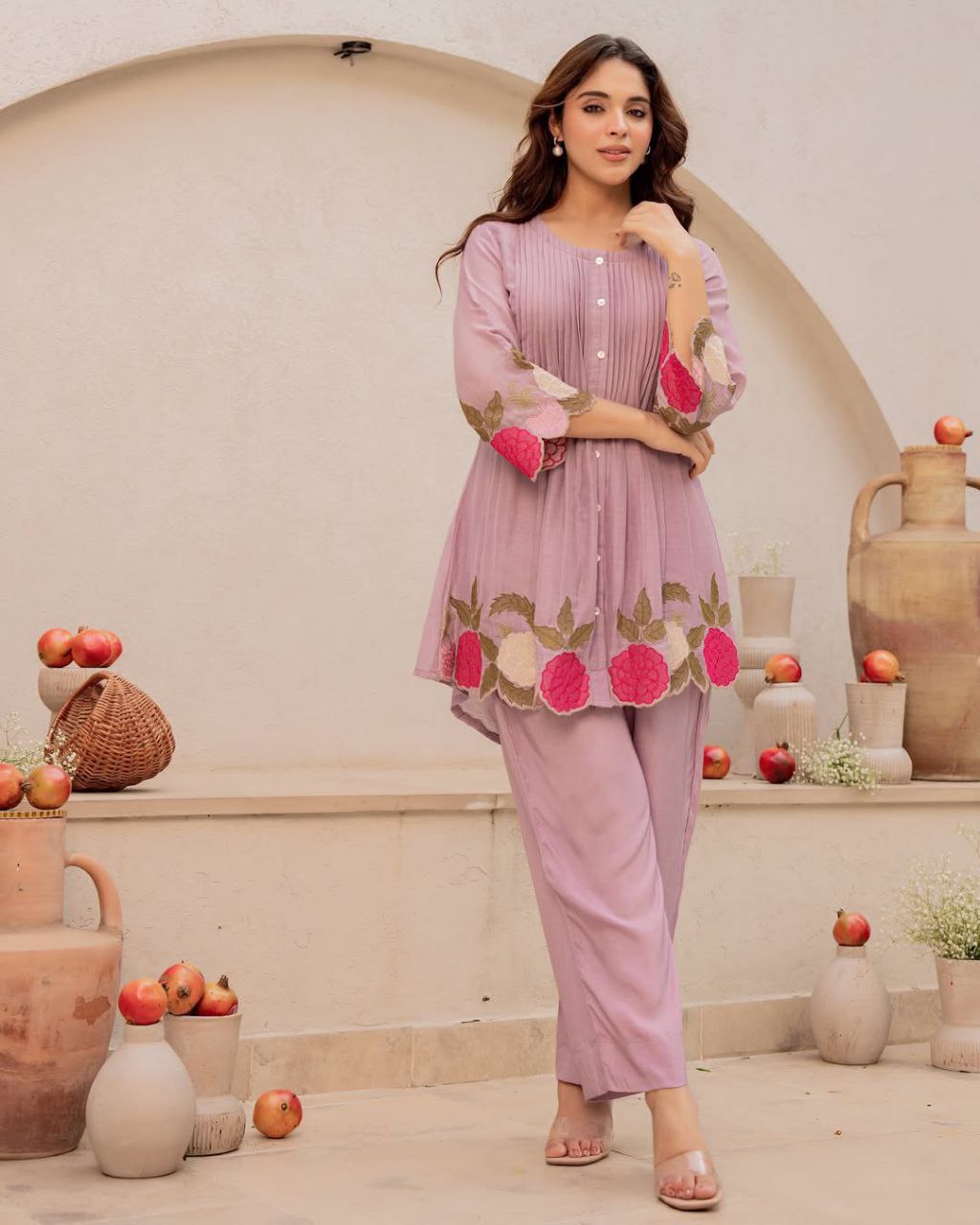 Lavender Grace Pintuck Embroidered Kurta - Image 3