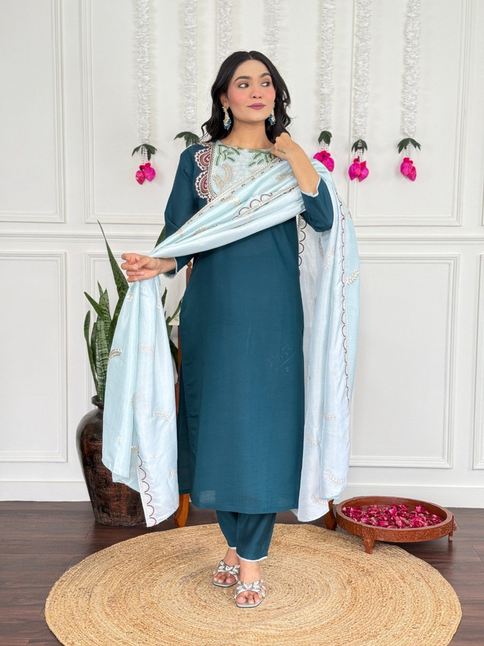 Aqua Noor Embroidered Kurta Set with Dupatta - Image 9