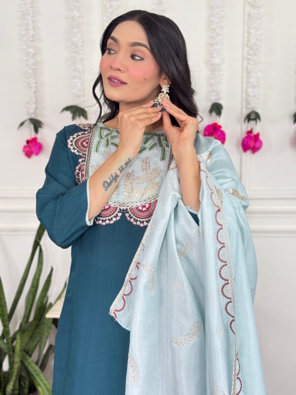 Aqua Noor Embroidered Kurta Set with Dupatta