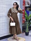 Mocha Charm Embroidered Tiered Dress